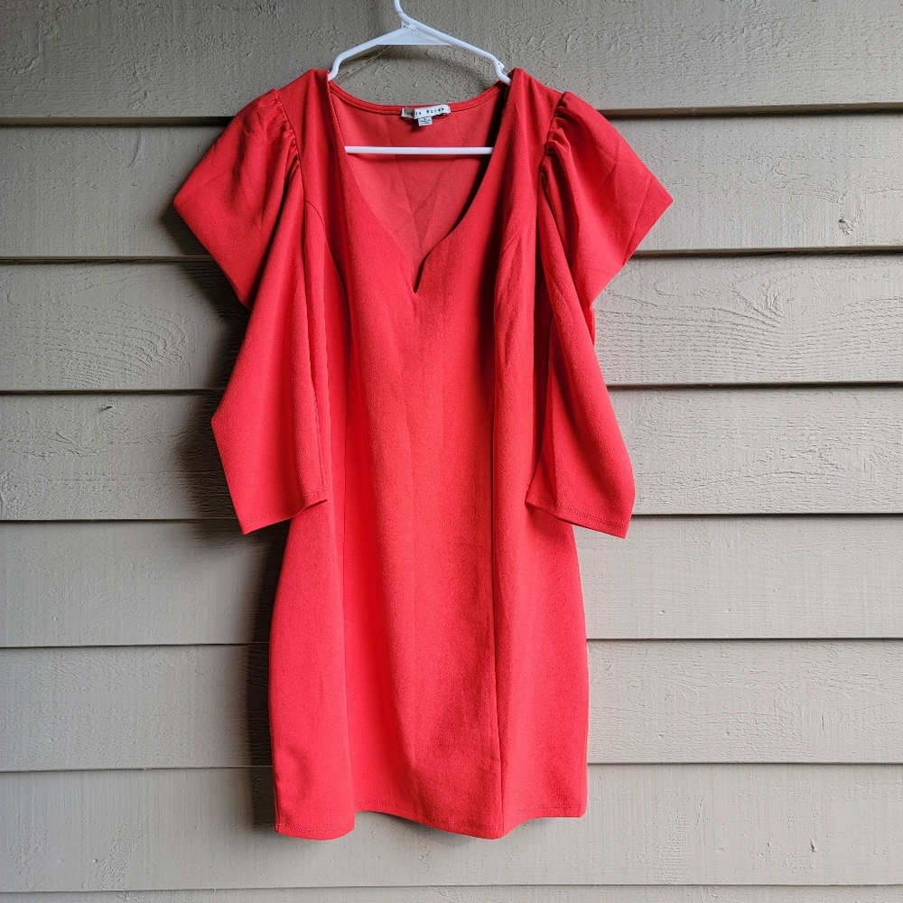 HAUTE MONDE Puff Sleeve Shoulder Red Sheath Mini Dress, Womens Size L